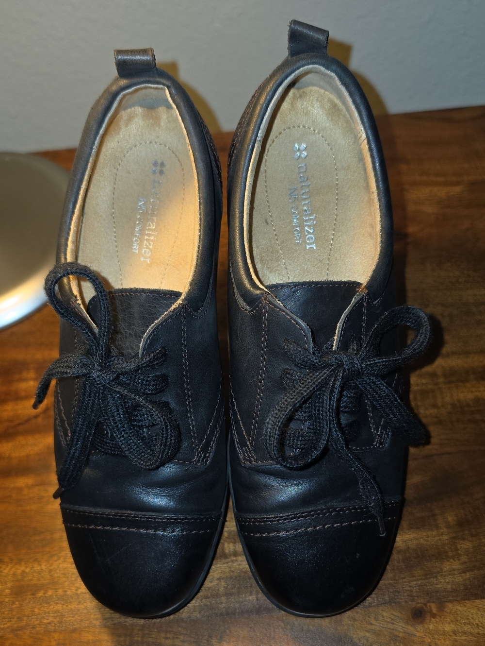 Naturalizer N5 Comfort Black Leather Cap-Toe Lace-Up Oxford Shoes EUC "MUSING"